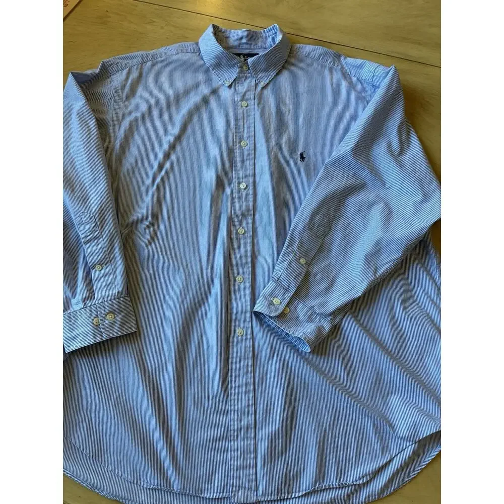 VTG Polo Ralph Lauren pin Stripe Shirt 18 34/35 Yarmouth Oxford Blue Preppy 4XL
